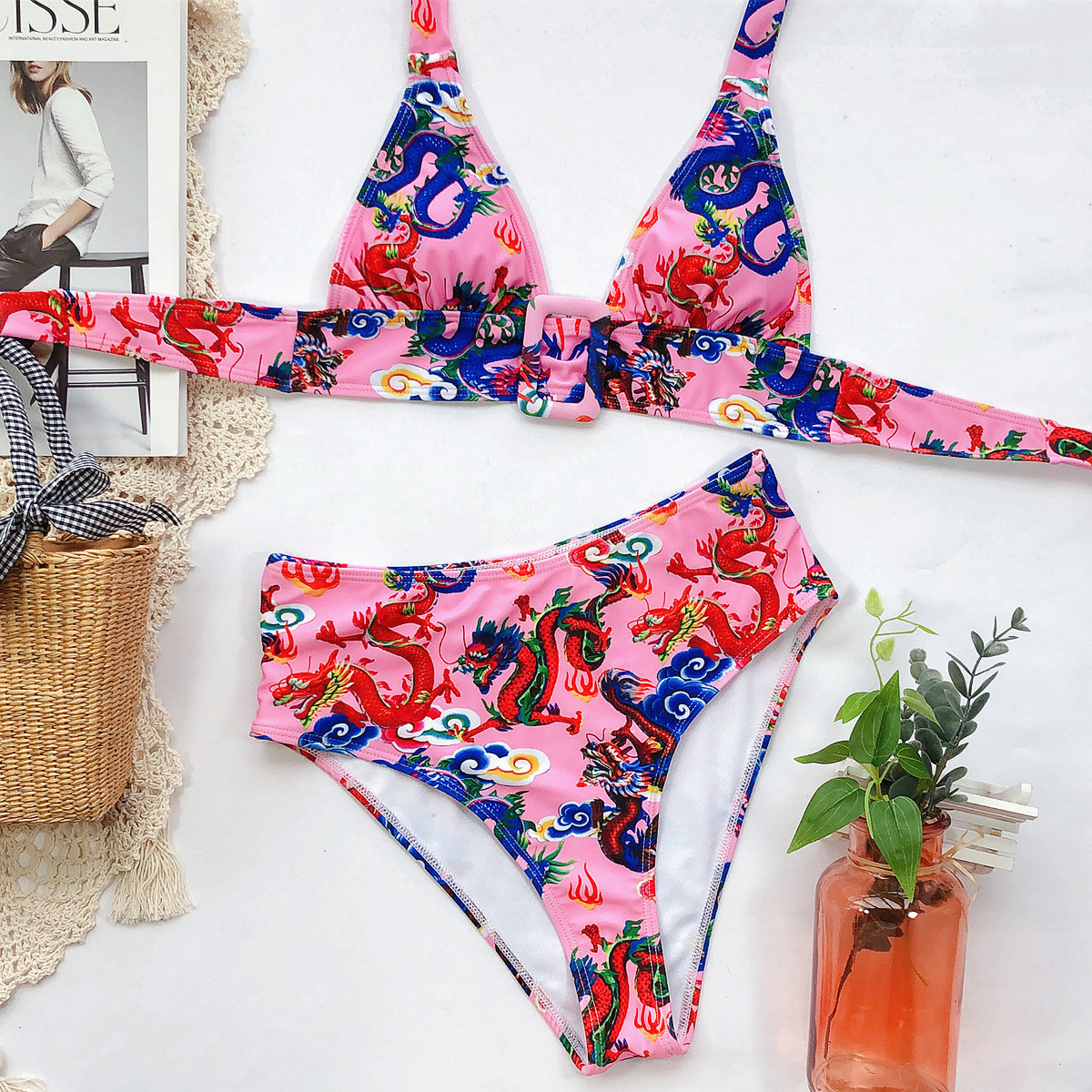 Bikini High Waist Print Halter Bikini Ladies Split Swimsuit Hot Swimwear Bikini NSDA1015