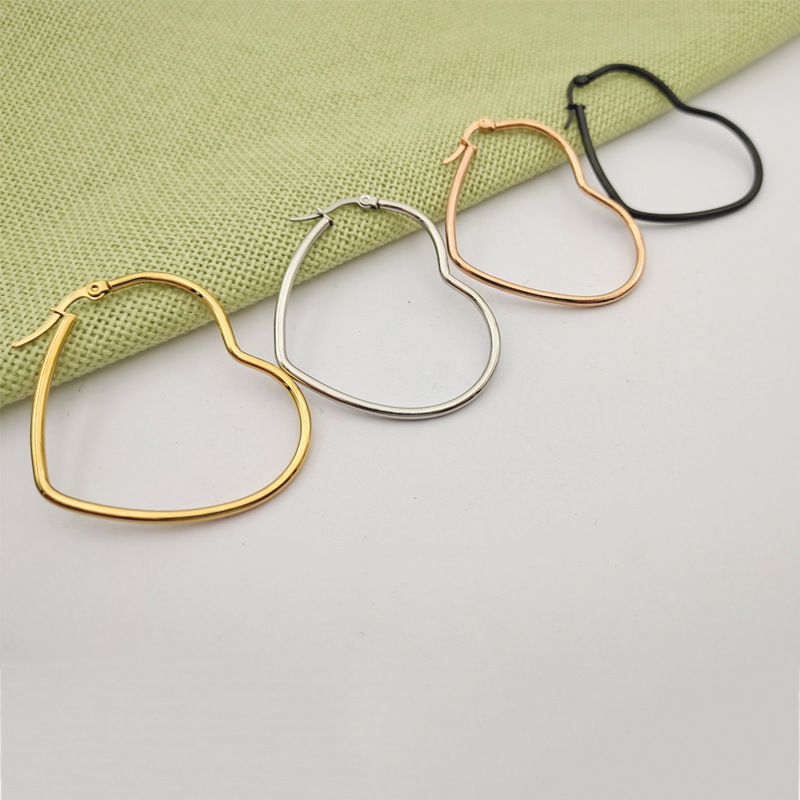 歐美不鏽鋼心形耳環幾何愛心彩色桃心誇張大耳圈爆款廠家直銷