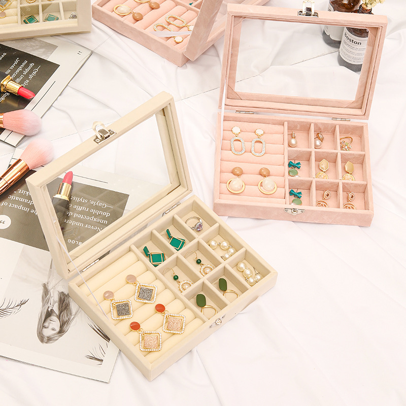 厂家直销绒布戒指项链耳环收纳盒桌面摆放多功能饰品首饰整理盒子|ms