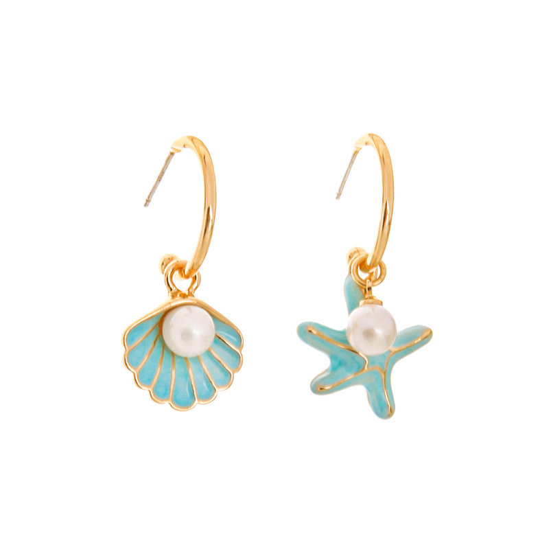 New Fashion Enamel Glaze Earrings S925 Silver Needle Wild Pearl Sweet Starfish Shell Earrings display picture 10