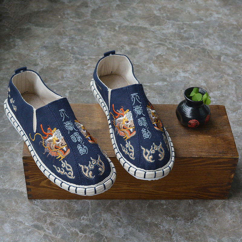 Tai chi kung fu shoes for men and women flower Hanfu shoes dragon embroidered hemp shoes breathable anti slip hemp shoes formen Kung Fu meditation shoes