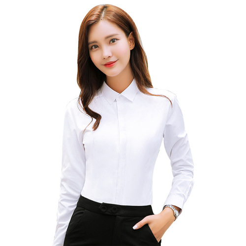 White shirt workwear V-neck long-sleeved hotel workwear uniform embroidered LOGO women's versatile professional women's clothing base