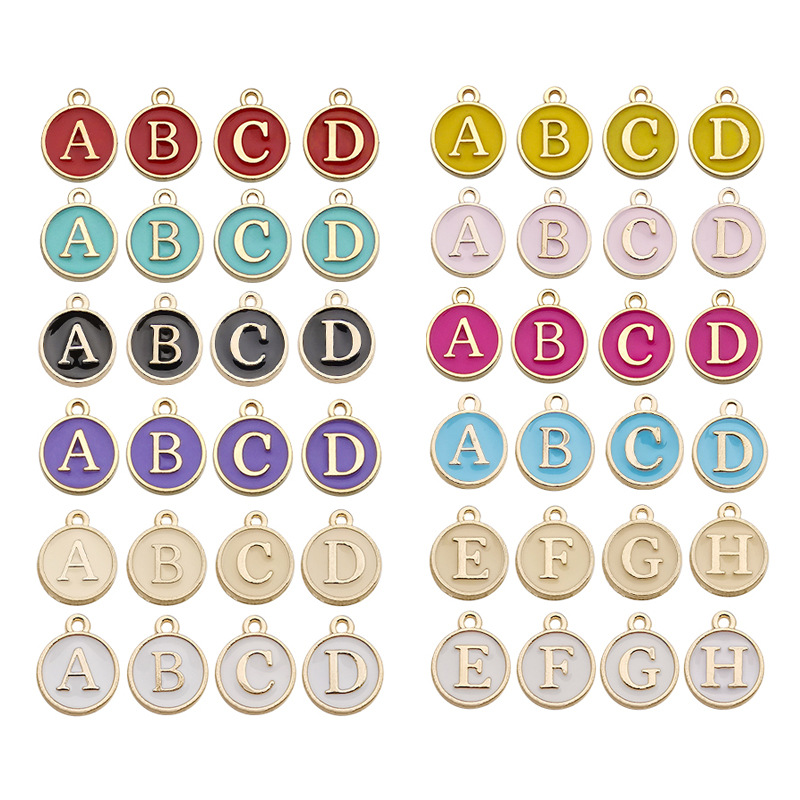 10 colors optional DIY alloy accessories 26 kinds of sets of English letters brush double-sided alloy drops pendants