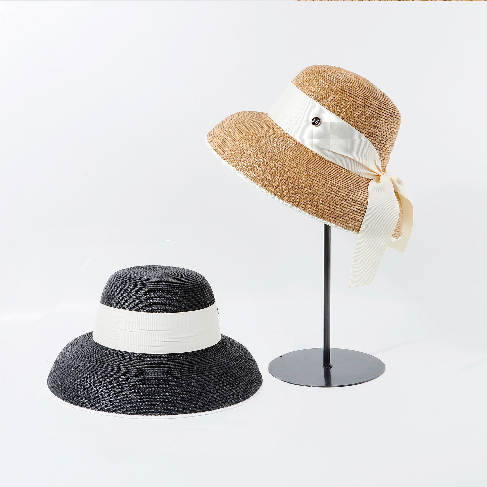 Classic Fashion French Flat-top Beach Straw Hat Women Pot Cover With Bow Knot Sunscreen Sun Hat Nihaojewelry display picture 12