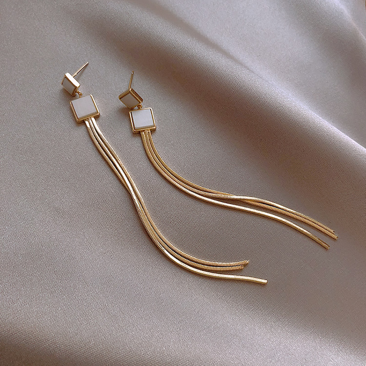 925 Silver Needle Square Long Tassel Korean Simple  New Trend Simple Earrings display picture 3