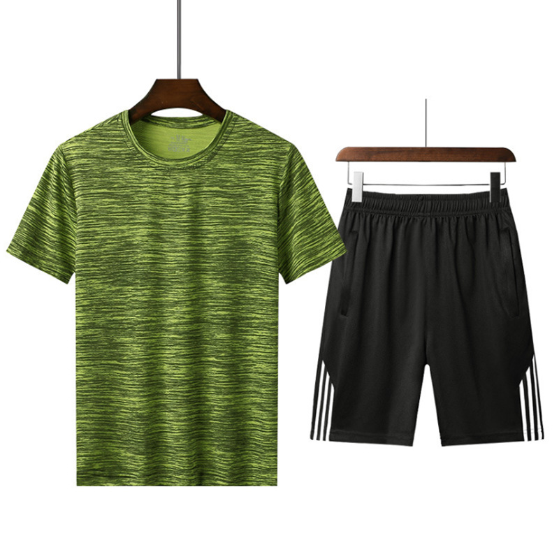 Transfronterizo de tamaño grande verano hombre traje casual de cuello redondo camiseta deportiva de manga corta acondicionamiento físico al aire libre fábrica de camisetas de secado rápido