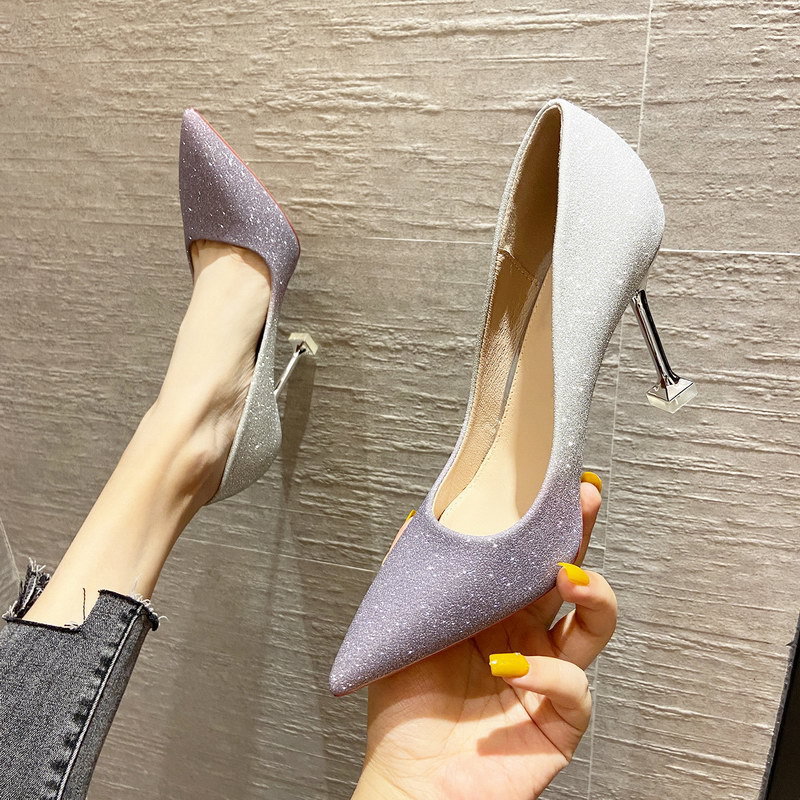 A99901网红星空渐变单鞋女高跟浅口尖头细跟时尚百搭2020新款女鞋|ms