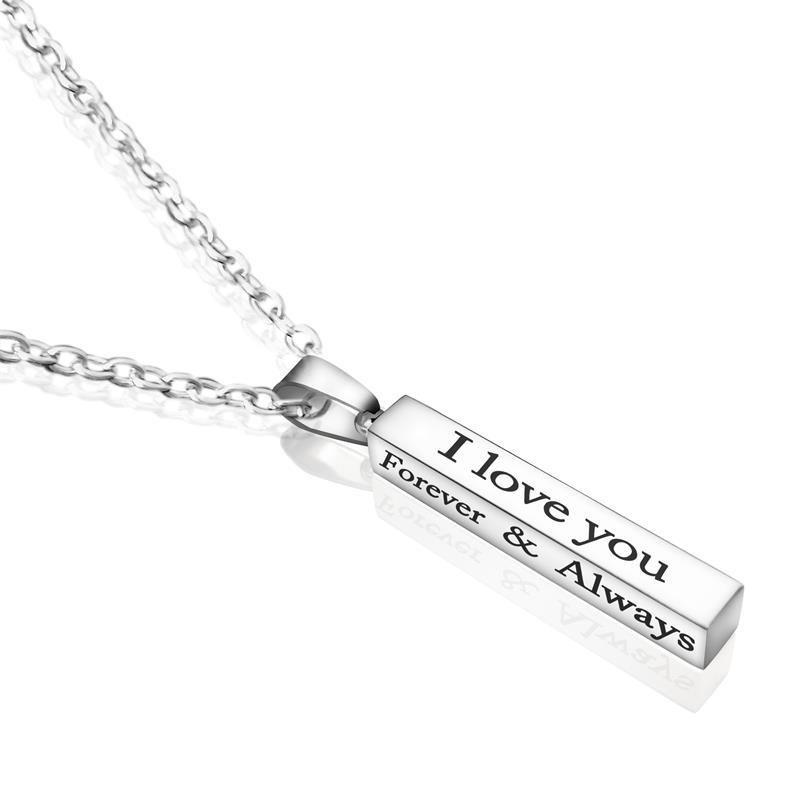I Love You Stainless Steel Wishing Column Pendant Necklace Black Silver Pillar Necklace Couple Jewelry New Accessories