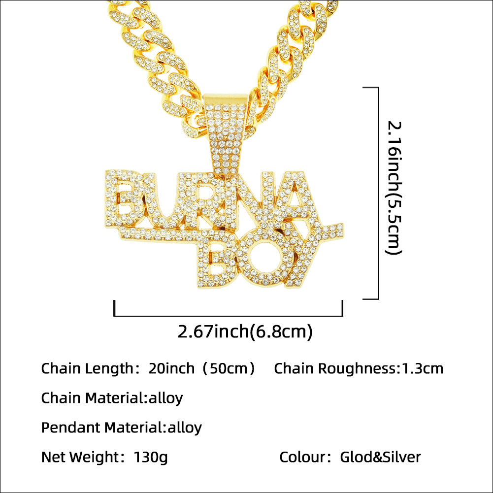 Fashion Full Of Diamond Stitching Letter Pendant Cuban Chain Necklace display picture 1