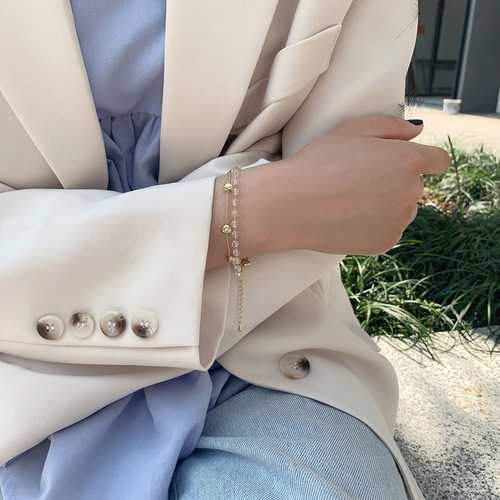 Korean girl’s sweet metal love double-layered bracelet, fashionable ins cool style bestie bracelet
