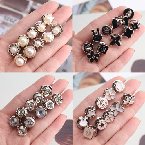 Manufacturer Anti-Slip Button Brooch Cute Stud High-End Metal Embellished with Gems Decorative Button Adjustable No-Sew No-Nail Button