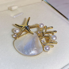 韩版时尚气质潮金色淡水珍珠别针 微镶锆石创意女士胸针装饰胸扣