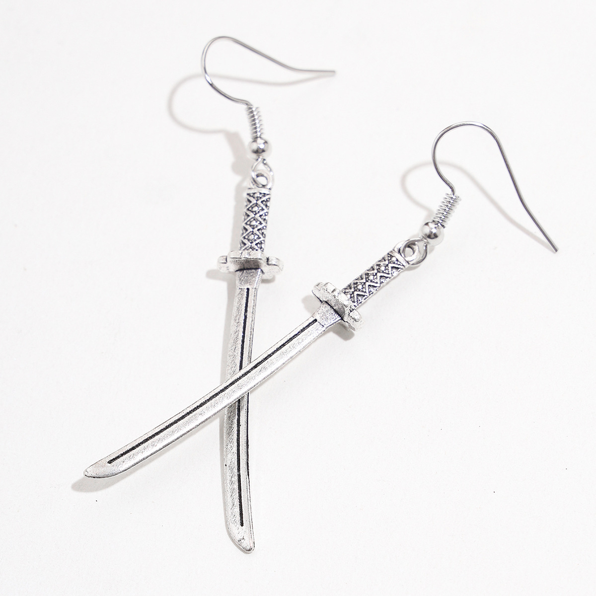 Fashion Exaggerated Simple Shape Carved Sword Silver Ear Hook Earrings For Men And Women display picture 4