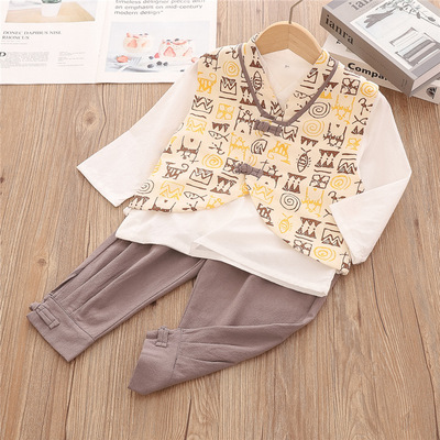 Spring Boy Chinese style Three-piece Suite 2021 new pattern children Hanfu suit baby Tang costume Chinese style go out