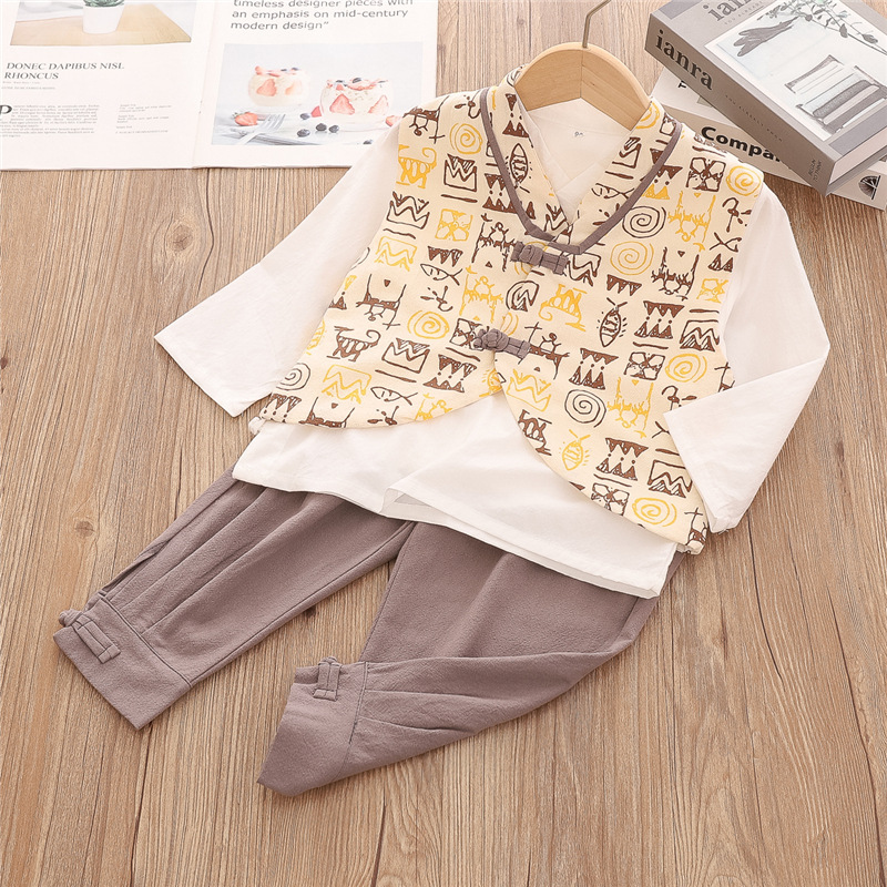Spring Boy Chinese style Three-piece Suite 2021 new pattern children Hanfu suit baby Tang costume Chinese style go out