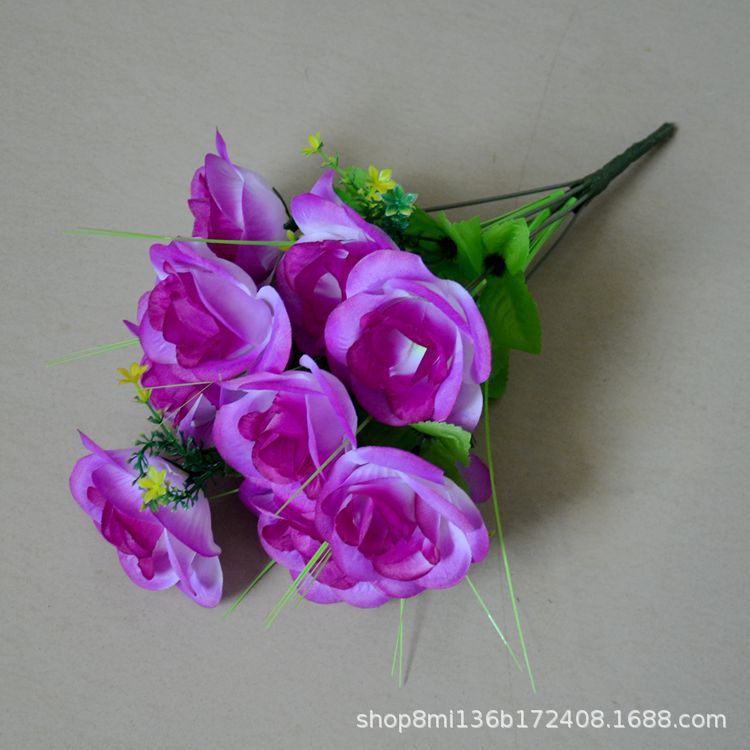 Chengdu flor de seda de simulación de alta calidad y barata 12 flores de mango de rosa de 42cm flores de mango de plástico de rosa de jardín falso