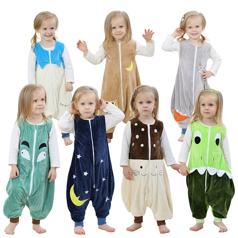 MICHLEY 舒適嬰兒分腿睡袋純棉法蘭絨雙層歐美風格防踢被無袖睡袋