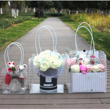 婚庆礼盒透明包装袋 方形玫瑰花袋手提袋塑料防水盆景盆栽礼品袋