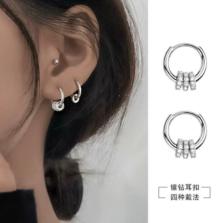 925纯银镶钻耳扣简约个性耳圈冷淡风耳钉圆圈耳环女耳饰