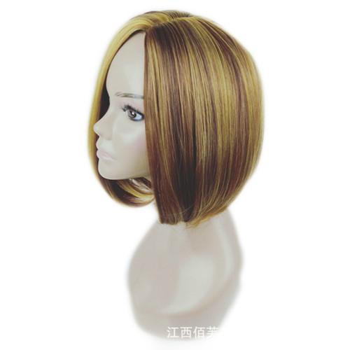 Bob Hair Wigs Perruques Bob Hair Pelucas De Cabello Bob Wig short hair female Bobo head linen gold dyed short straight hair Synthetic Wigs heat resistant headgear