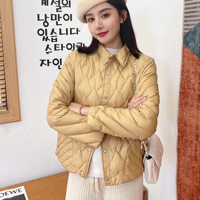 轻薄羽绒服女短款秋冬装2020韩版新款菱形格大码休闲修身羽绒外套