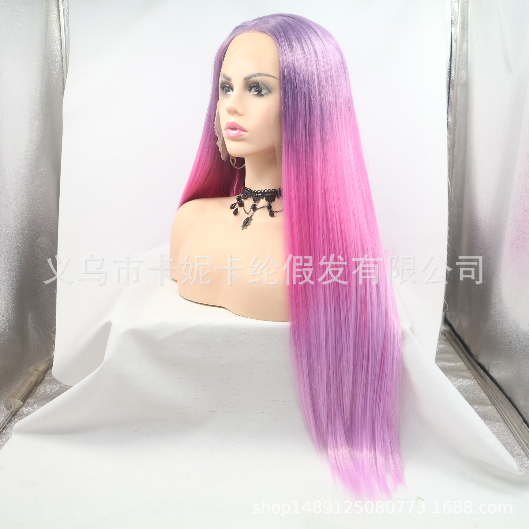 Moda europea y americana, cabello recto largo, peluca de fibra química para mujer Inventario Wholesale