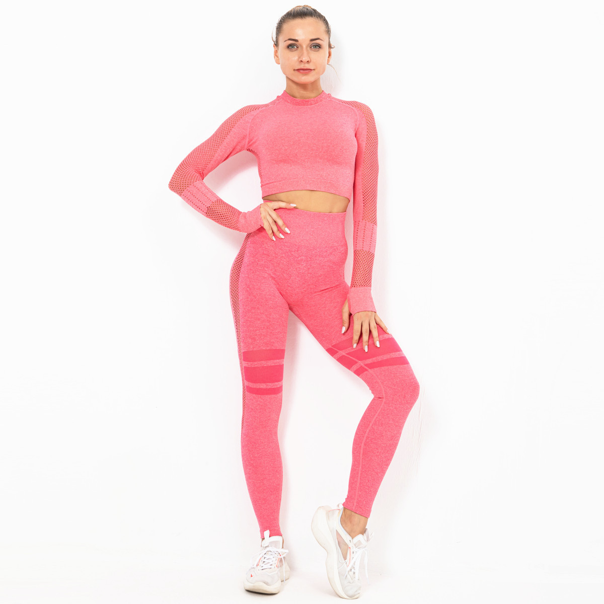 tight-fitting hip pants slim long-sleeved two-piece yoga suit NSLX8981