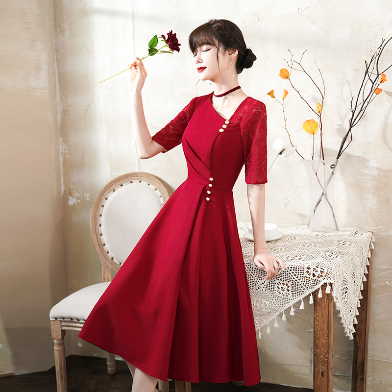 Red evening dress for bride