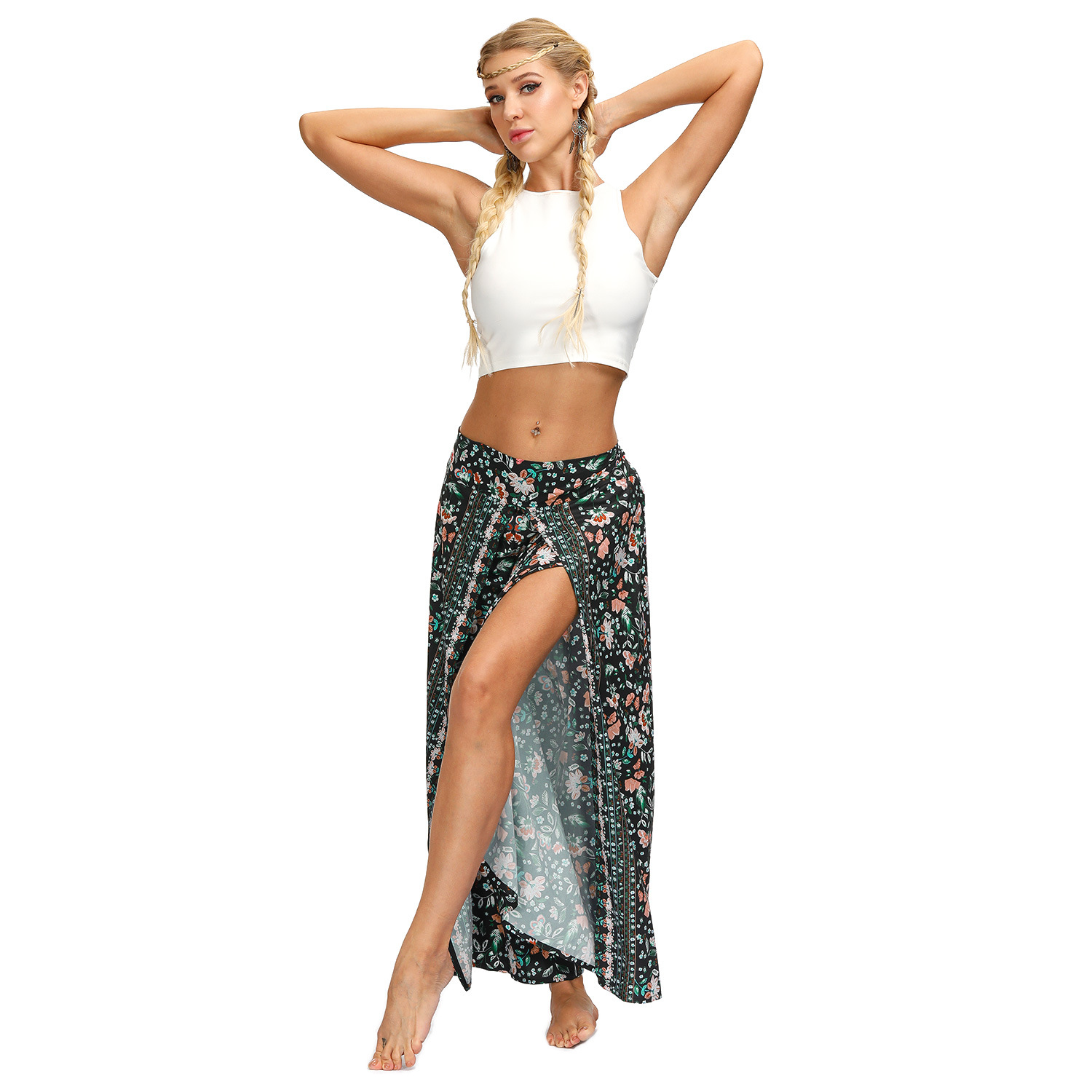 printing women s casual split wide leg pants Nihaostyle Clothing Wholesale NSMDF67651