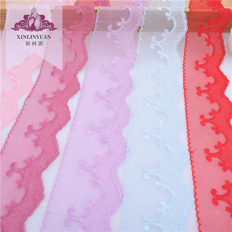 美国网布刺绣花边 6.5cm彩色蕾丝花边 家纺服装DIY手工辅料花边