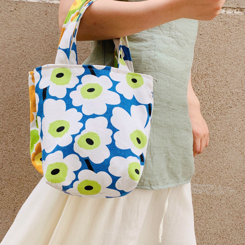 Cartoon Cute Dog Canvas Bag Coin Bag Plain Lunch Box Lunch Bag Casual Large Capacity Wrist Handbag Wholesale
