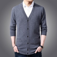 中年新款开衫时尚都市长袖休闲羊毛衫V领毛衣休闲简约