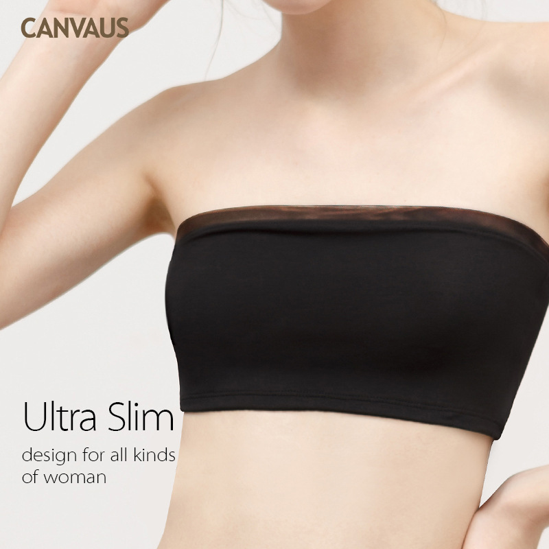 Internet Celebrity Style Mesh Patchwork Short Crop Top with Chest Wrap, Modal Strapless Women's Clothing V219, Waist and Backless, Sleeveless