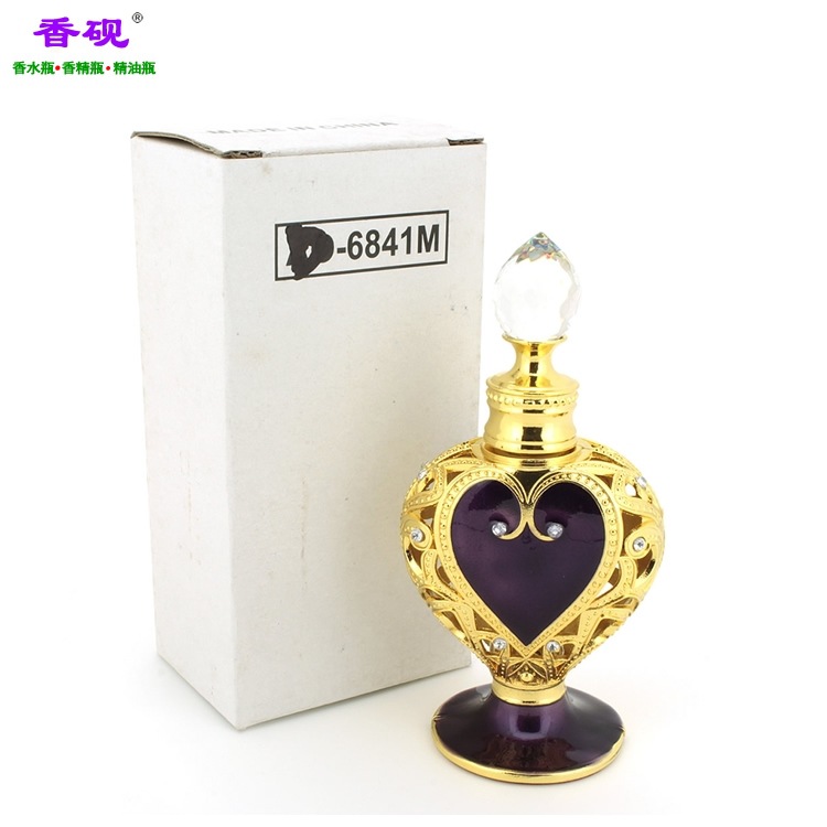 香砚12ml大桃心款金色涂紫色油精油瓶摆件8.jpg