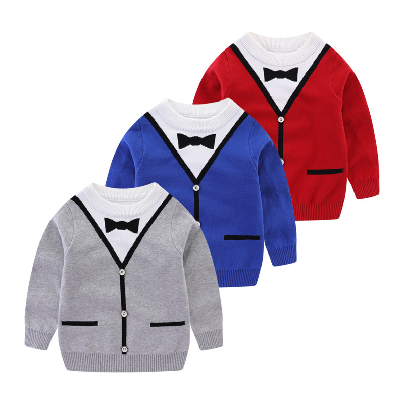 2020 Autumn and winter new pattern Boy sweater False two Hit color Korean Edition Children's clothing Socket baby children T-shirts Sweater