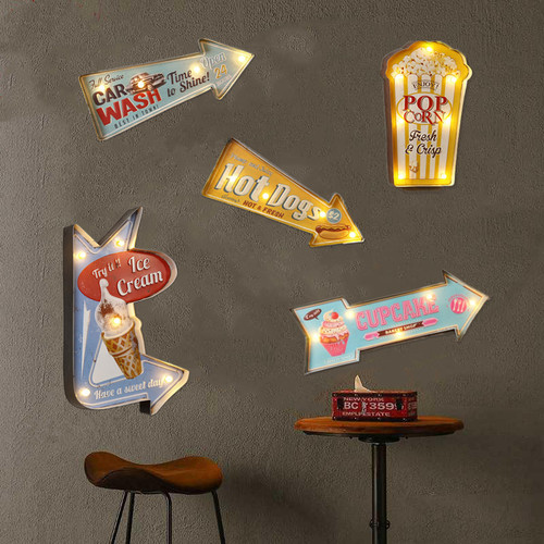 American retro iron wall decoration beer popcorn LED light bar cafe internet cafe decoration pendant