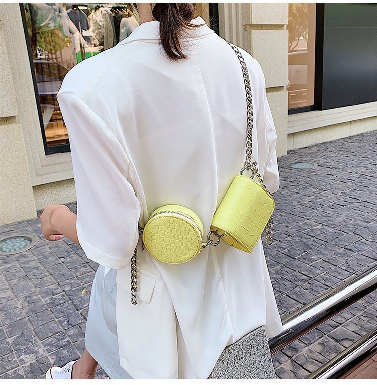 Korean Style Chain Solid Color Stone Pattern Messenger Double Square Round Bag Wholesale Nihaojewelry display picture 15