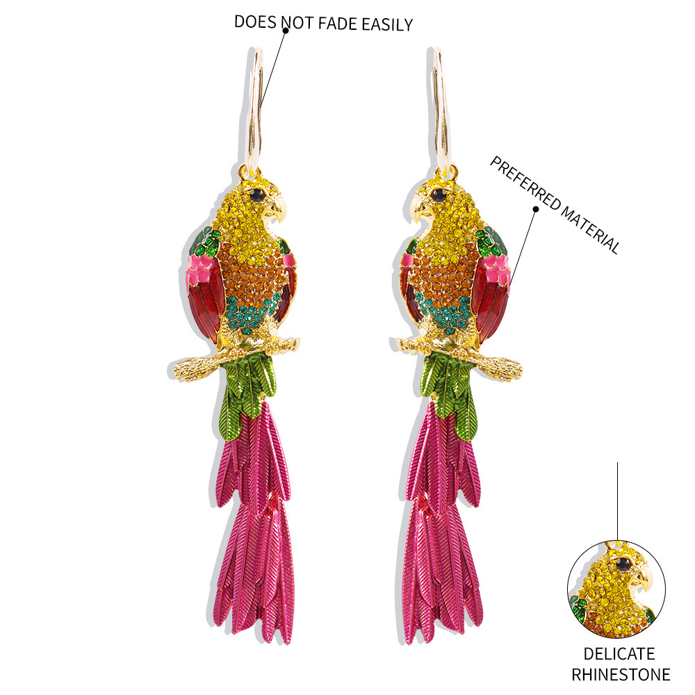 New Fashion Alloy Drop Earrings Creative Geometric Animal Parrot Diamond Earrings display picture 6