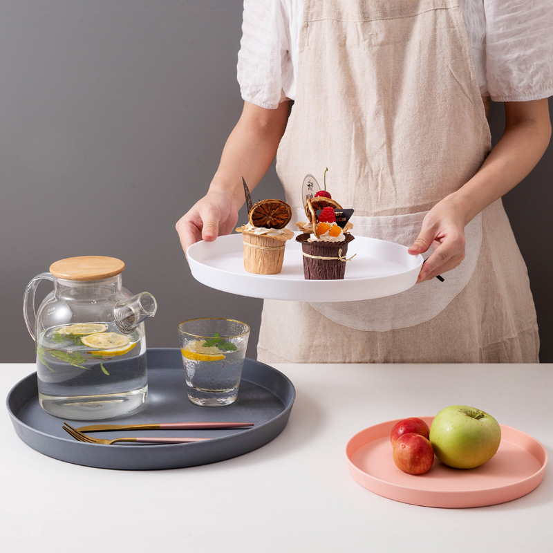 放杯子水壺輕奢北歐托盤家用圓形水杯茶杯果盤杯盤客廳塑料小托盤