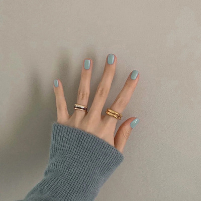 桃子美甲欧美短款穿戴美甲纯色流行假指甲片成品甲片美甲灰蓝S93