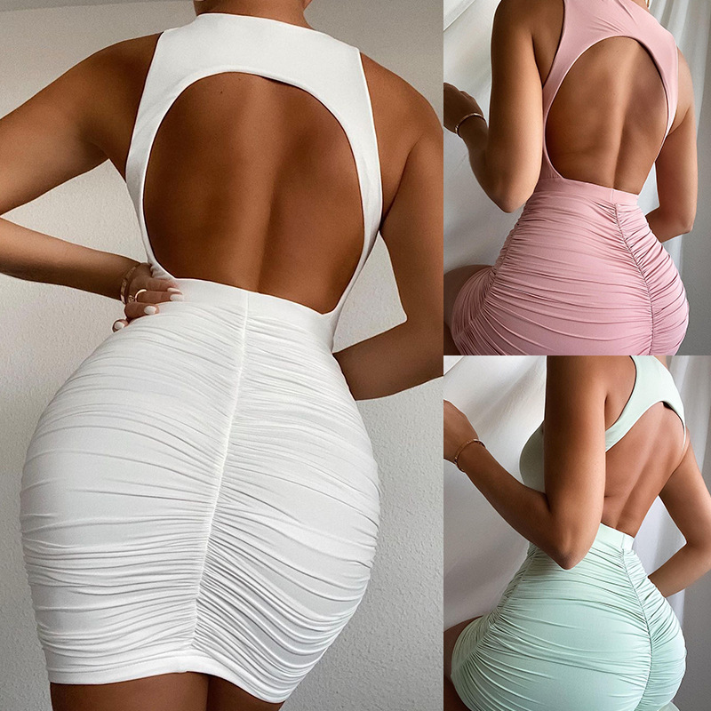 Women's Pleated Sleeveless Dress With Open Back For Summer_voghion.com