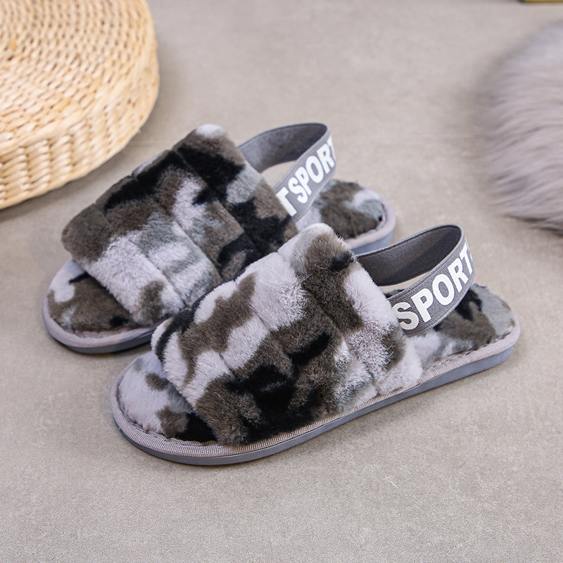 Women's Streetwear Camouflage Open Toe Plush Slippers display picture 19