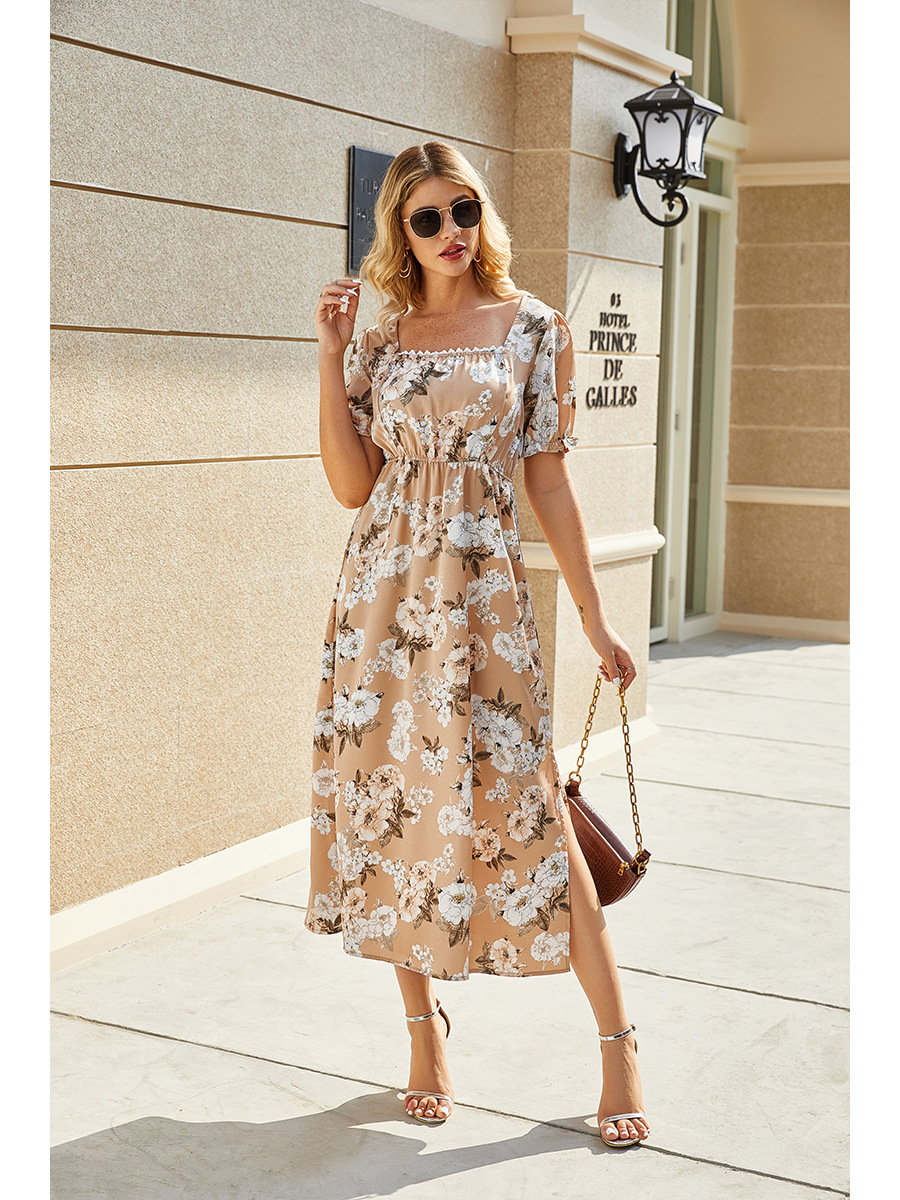 summer new printed square neck high waist dress NSAL32454