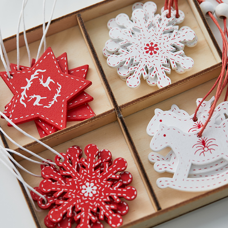 Navidad copo de nieve colgante de estrella de cinco puntas caja set 12 piezas pony colgante de árbol de Navidad decoración blanca roja