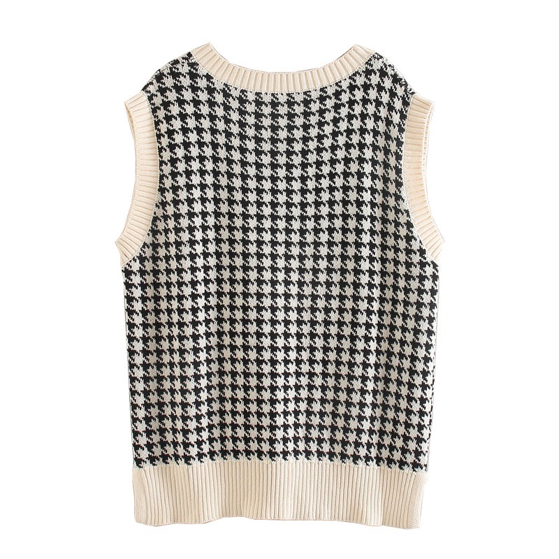 Houndstooth V-Neck Sweater Vest NSAM5227