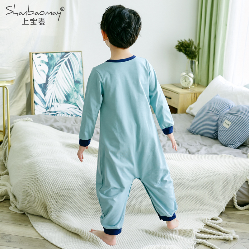 SHANGBAOMAI 가을 새로운 어린이 원피스 잠옷 긴팔 순면 얇은 원피스 잠옷 감기 예방을위한 가정 옷