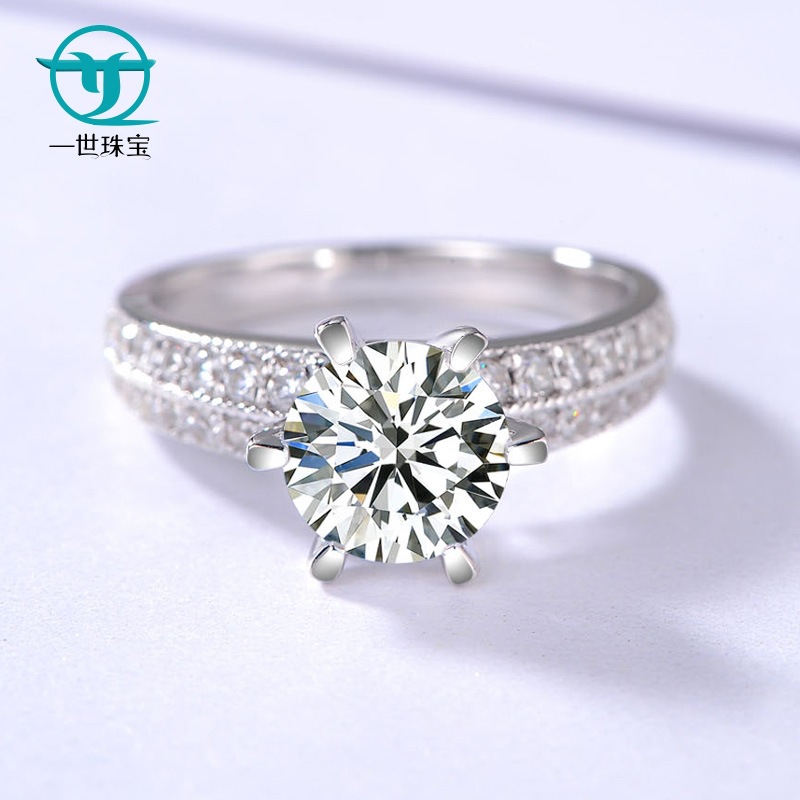S925 Sterling Silver Diamond Double drilling Six claw Female models Pinky classic Propose Europe and America personality fashion Silver Accessories Ring