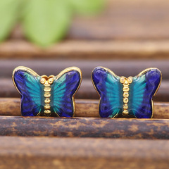 古風頭飾發diy飾品髮簪材料 新款琺瑯立體燒藍蝴蝶步搖配件