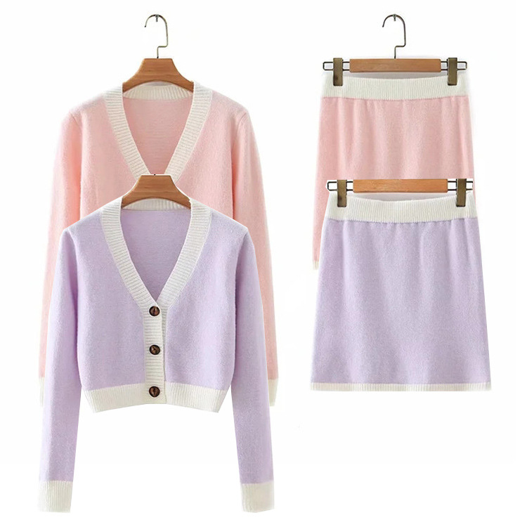 Casual knit sweater slim fashion color matching skirt suit  NSLD11439