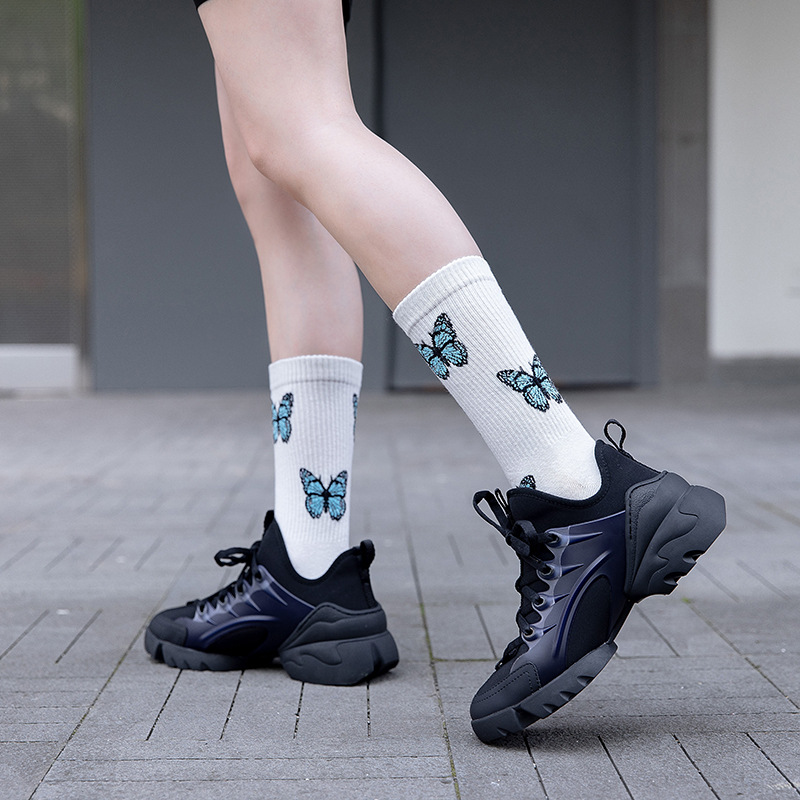 Women's Japanese Style Butterfly Nylon Cotton Jacquard Crew Socks A Pair display picture 4